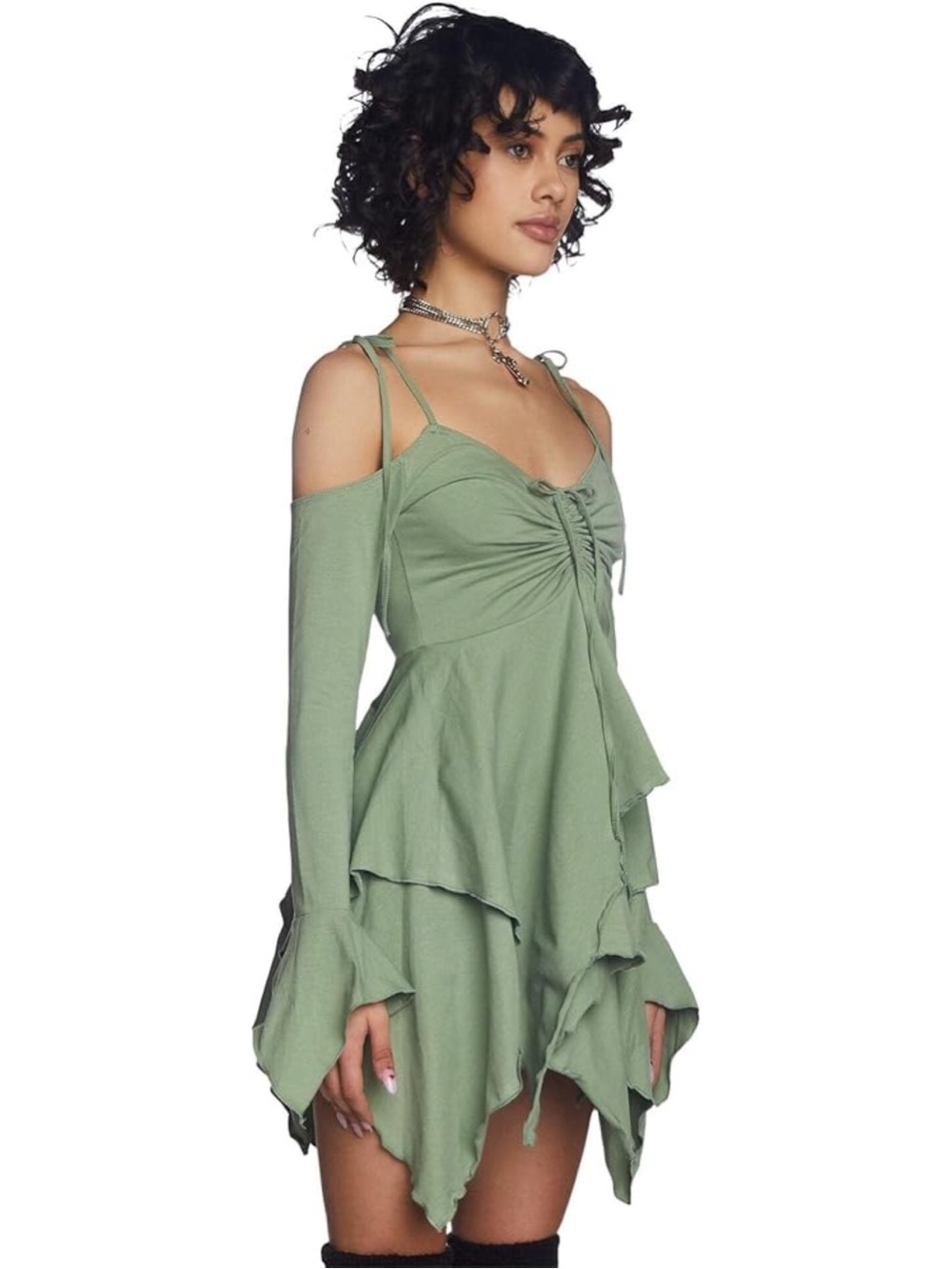 Sz L Dolls Kill Current Mood F Is For Fairies Off-Shoulder Fairycore Mini Dress - Picture 7 of 7